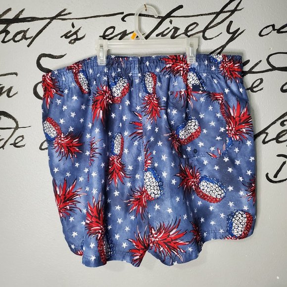 George Red White and Blue Pineapple Swim Trunks, 2XL - Picture 2 of 6